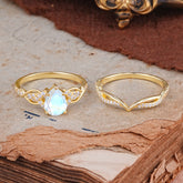 Romantic 5-Prong Pear Cut Natural Moonstone Stacking Ring